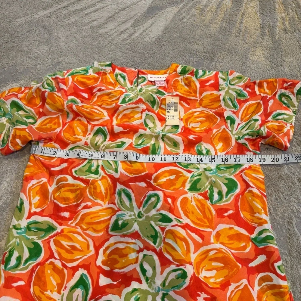Jack Mulqueen silk floral top orange green short sleeve button front small - Picture 5 of 8